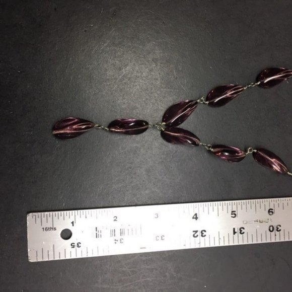 Y Drop Necklace Purple Organic Chunky Translucent Silver Chain Retro Boho Soft - Picture 5 of 7